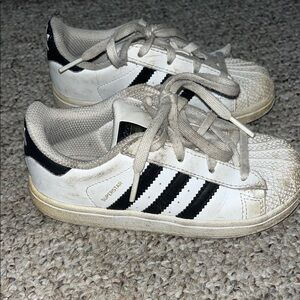 Adidas Kids White Sneakers with Black Stripes